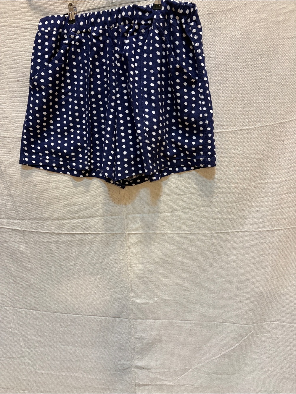 Navy Polka Dot Women’s Elastic-Waist Shorts with pockets on each side